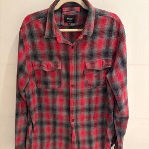 HUF Red Black Plaid Flannel Shirt XL Skate Streetwear